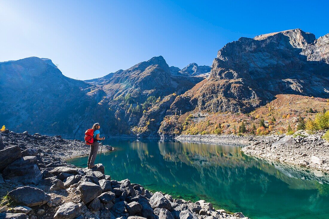 France, Isere, Ecrins National Park, Veneon valley, Lauvitel lake (alt : 1530m) on the GR 54 hiking trail