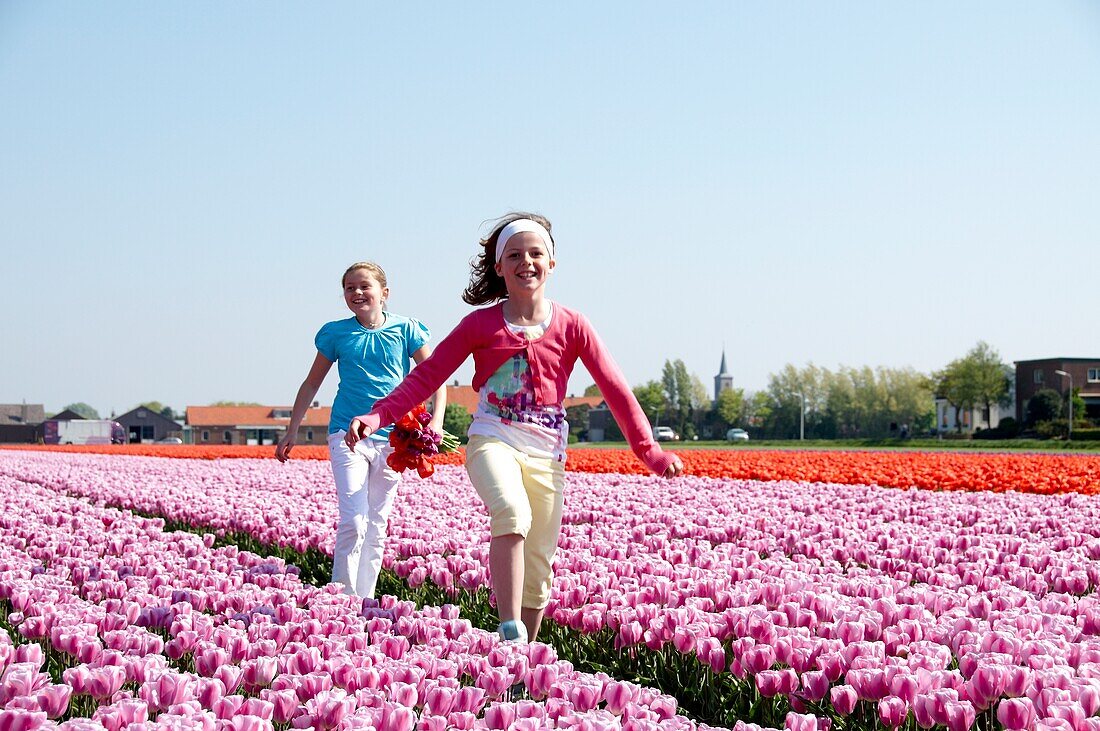 Girls in flower fields
