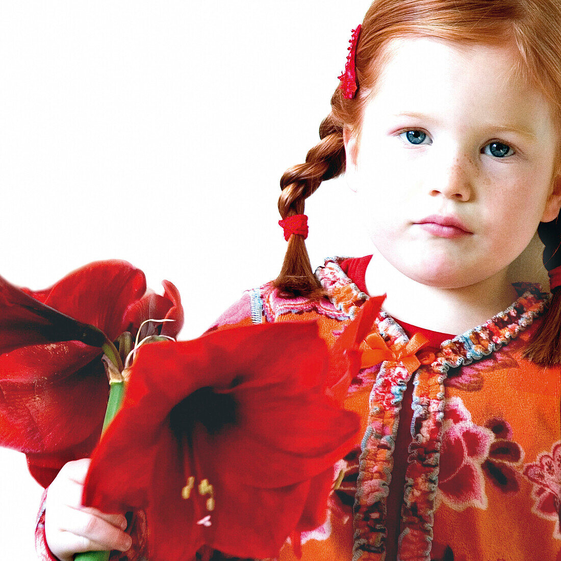 Girl holding amaryllis