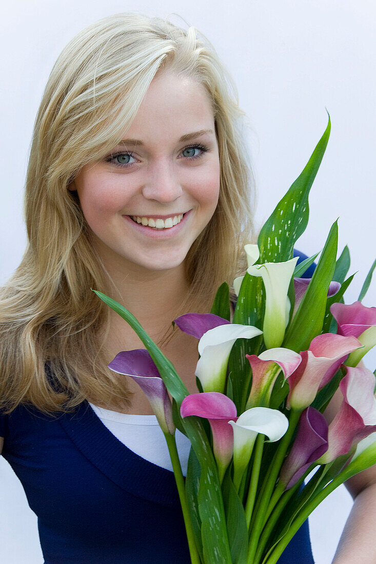 Girl holding Zantedeschia