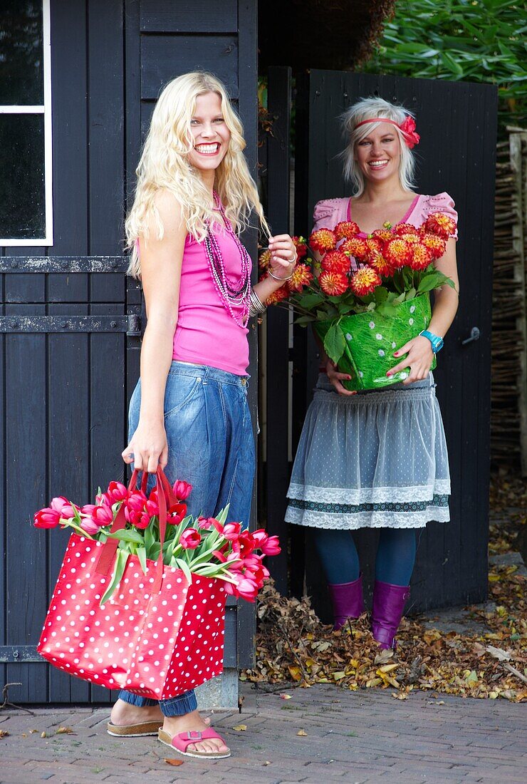 Woman holding tulips