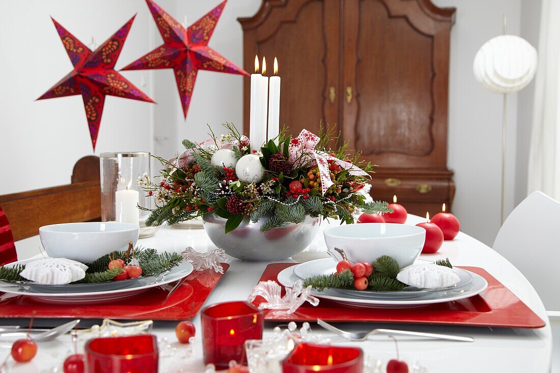 Dinner table with christmas arrangement
