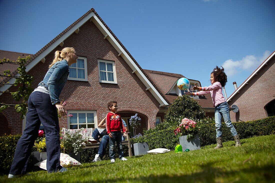 Playing in spring garden