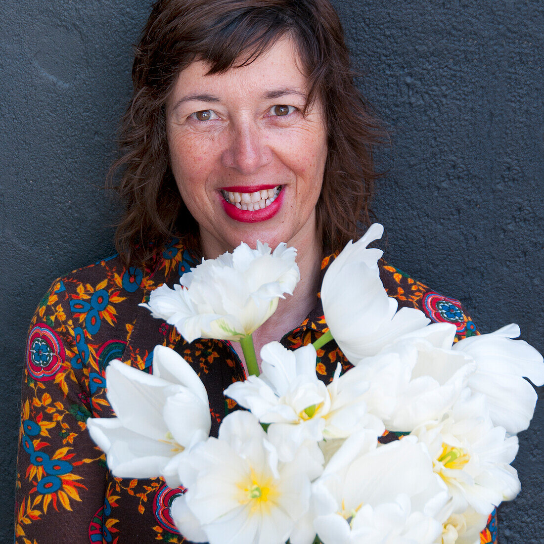 Woman holding tulips