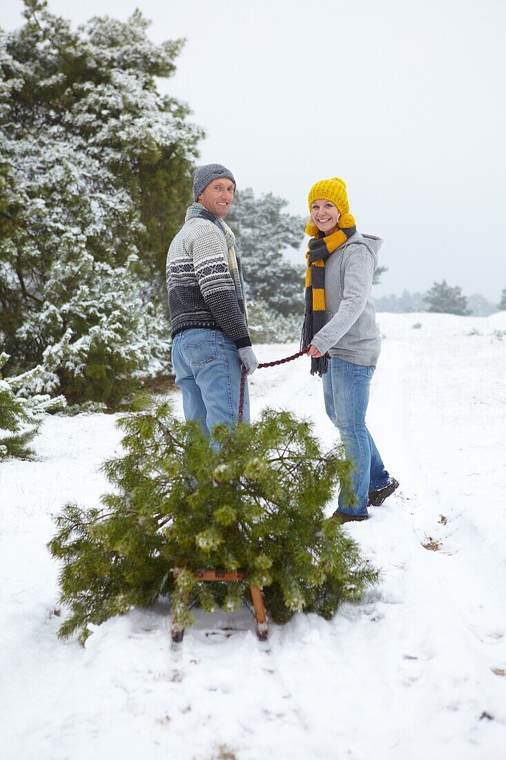 Pärchen mit Weihnachtsbaum