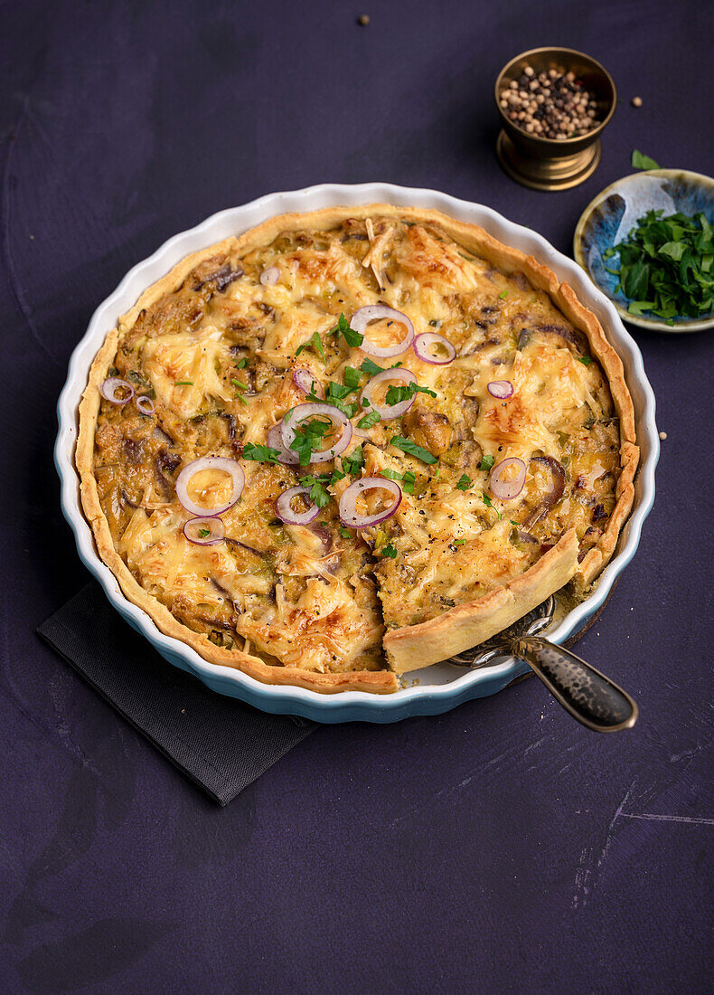 Vegan onion and leek quiche