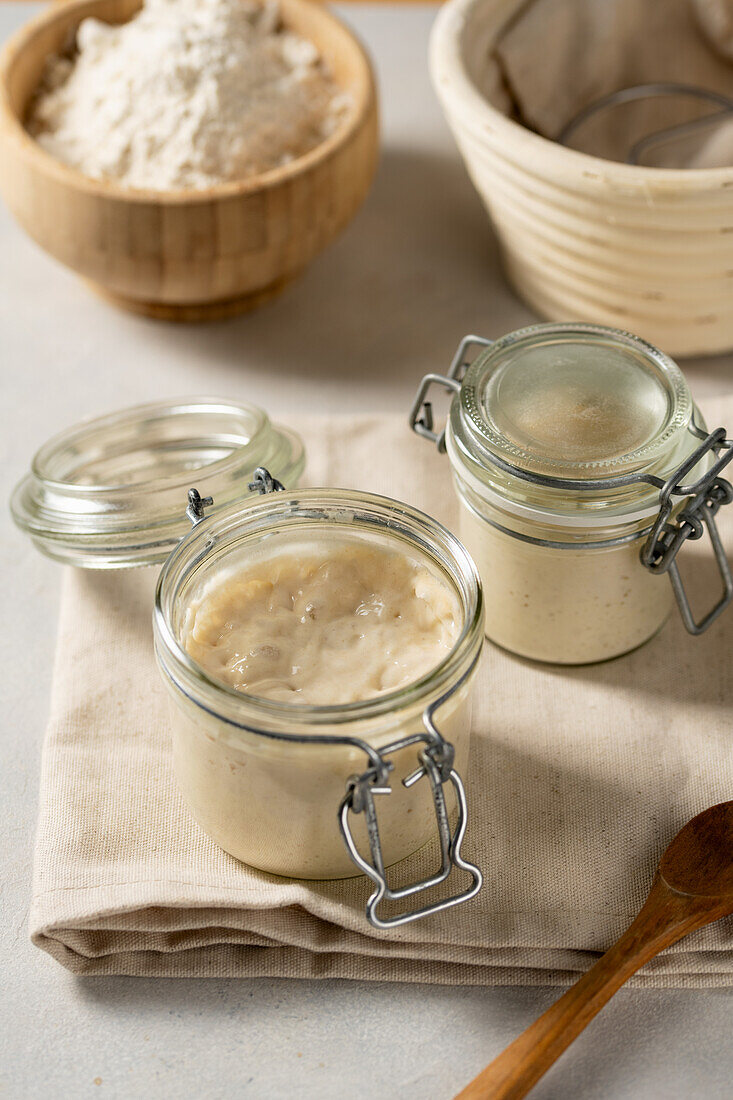 Sourdough starter in jars