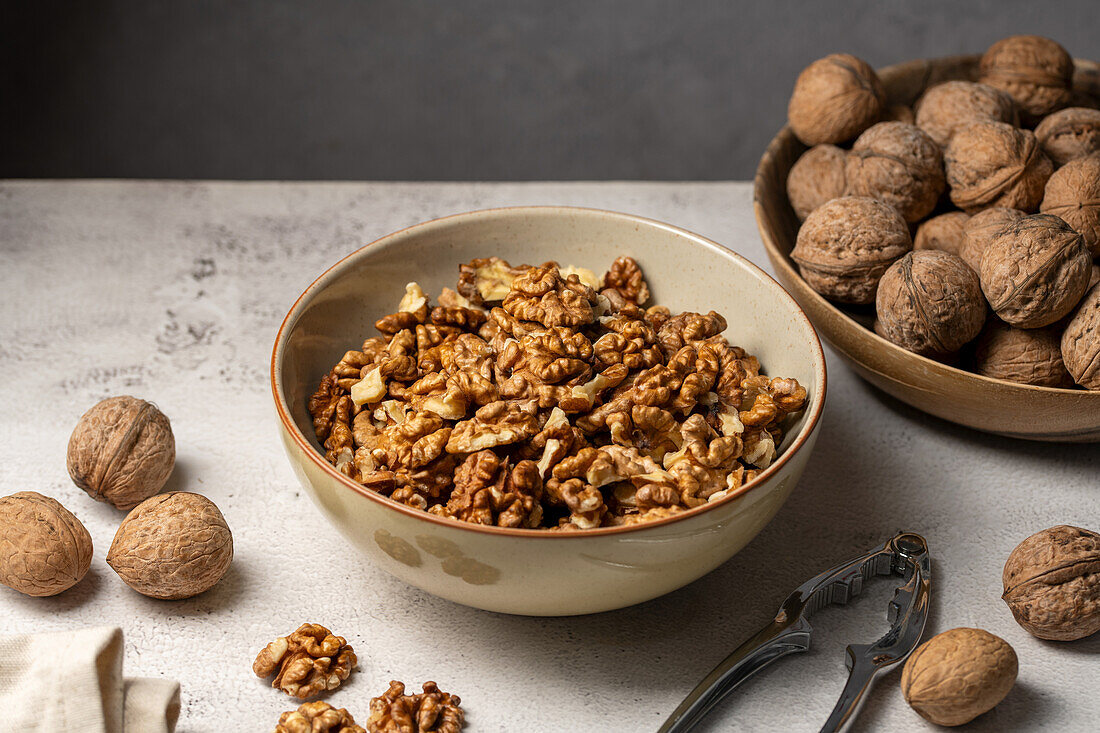 Walnut kernels in a bowl