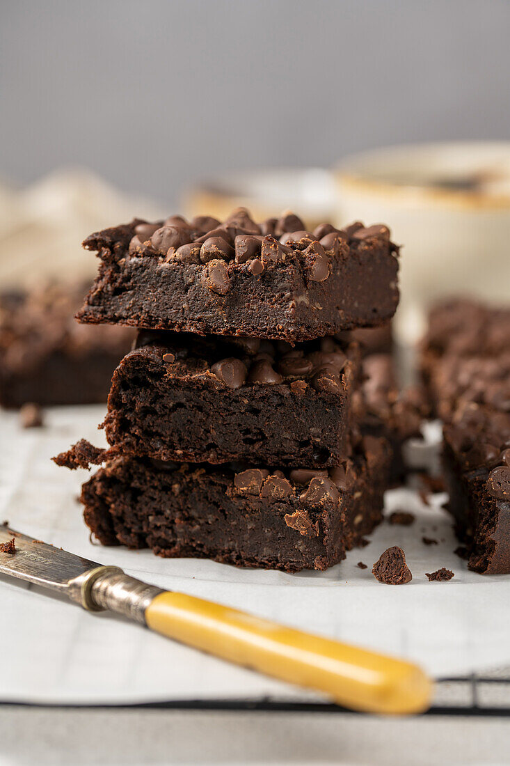 Flourless brownies made with banana, cocoa and peanut butter