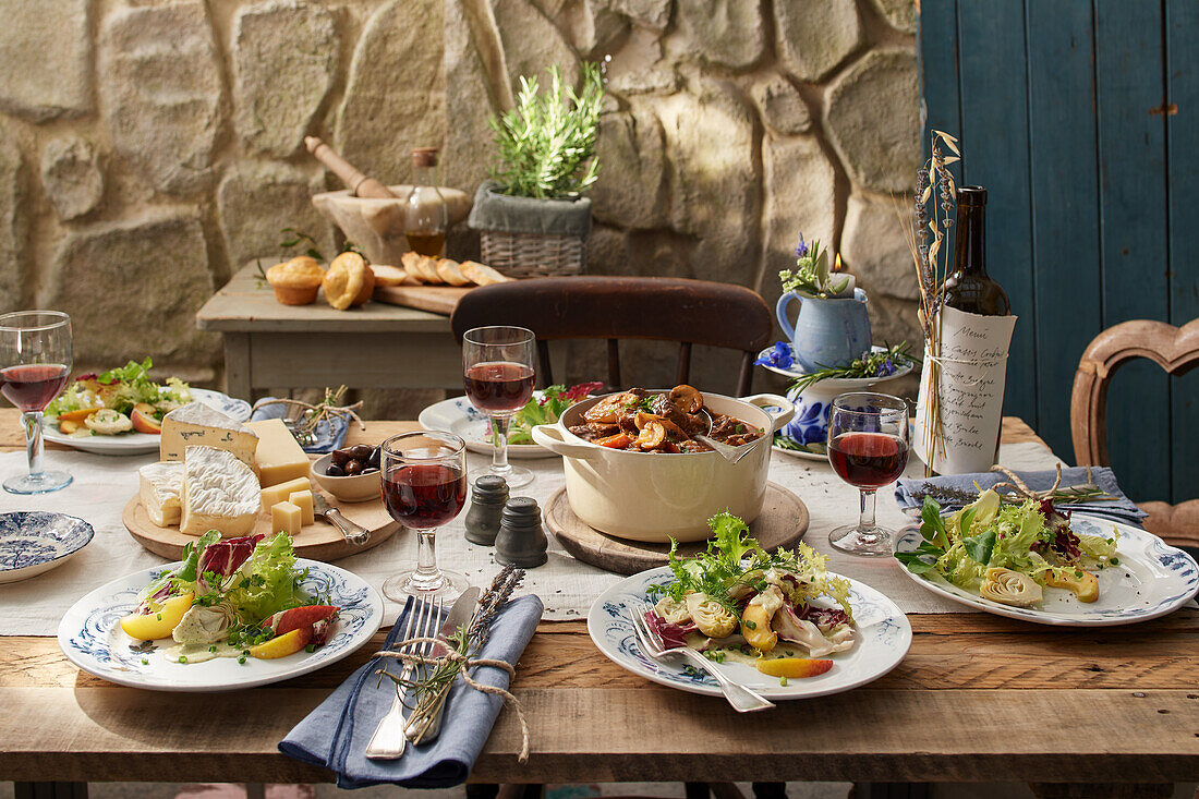 French evening for guests with boeuf bourguignon