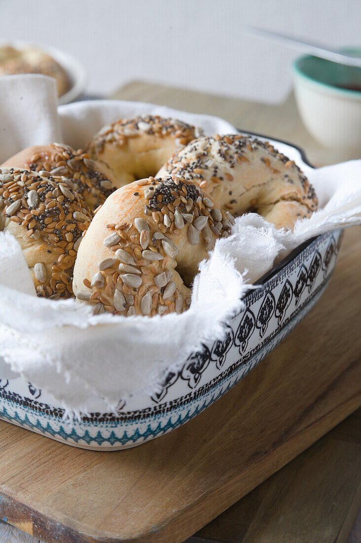 Vegan bagels with seeds and kernels