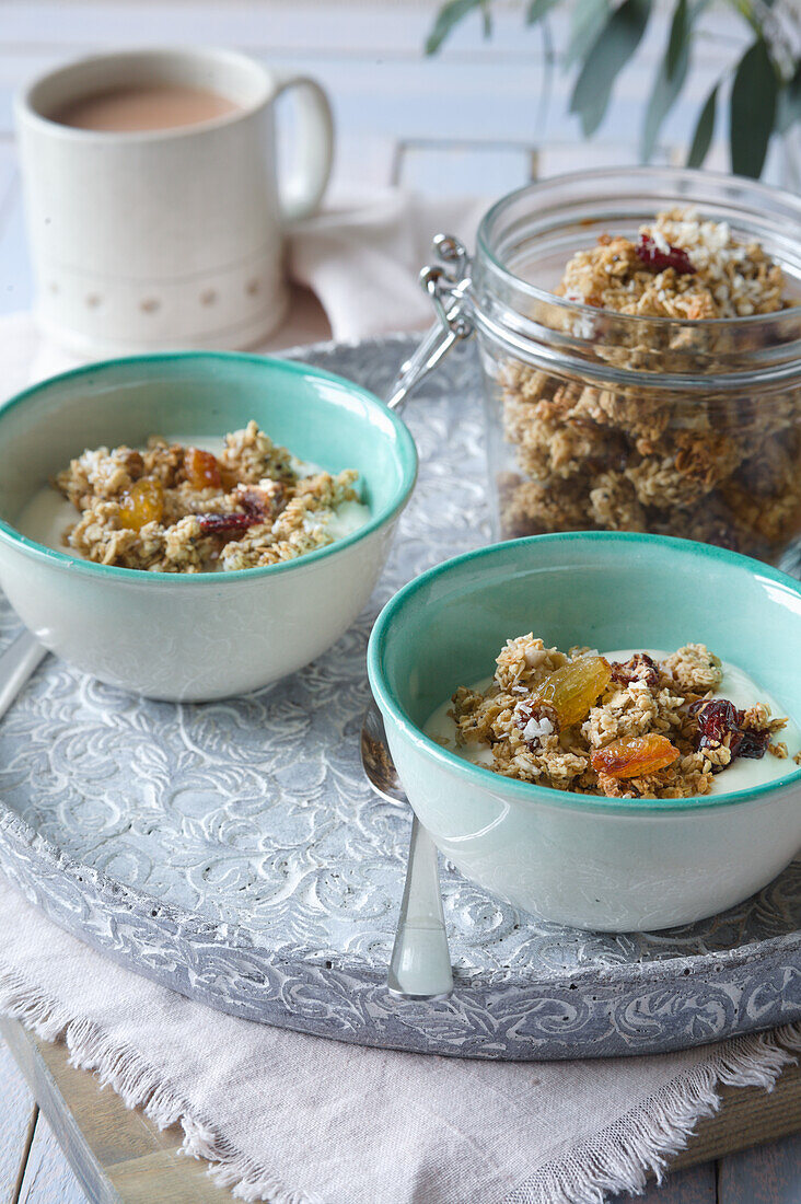 Vegan granola with dried fruit and coconut