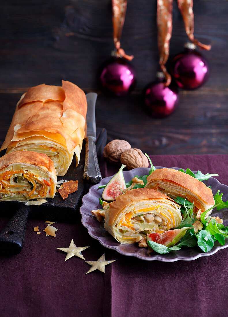 Vegetarian pumpkin and truffle strudel