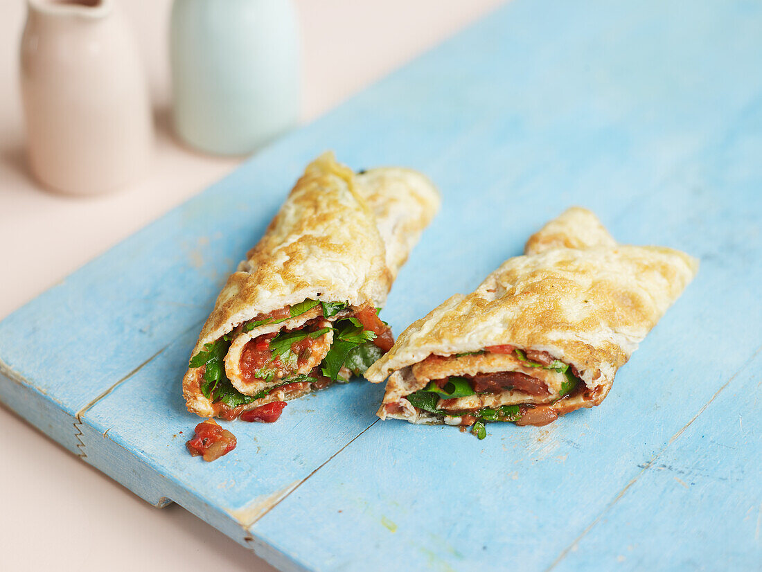 Mexican omelette rolls with tomato salsa and coriander