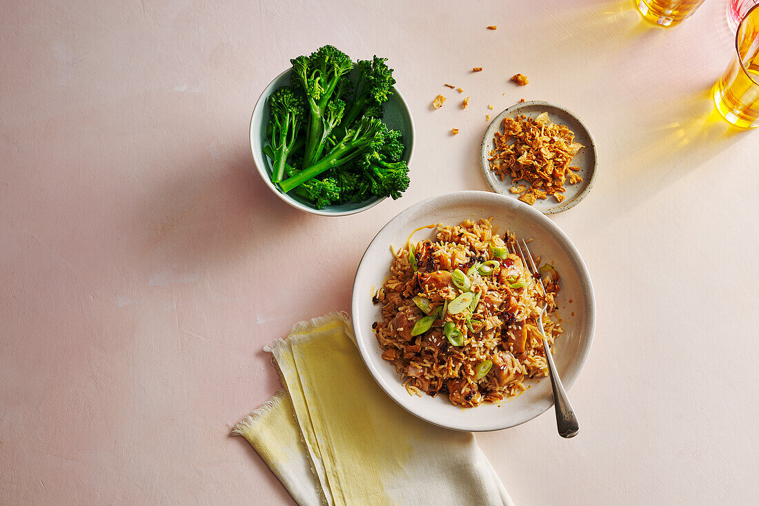 Fried rice with chicken and ginger
