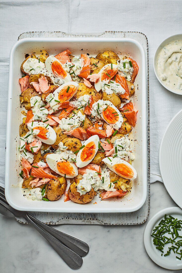 Heißgeräuchertes Lachs-Hash dem Ofen