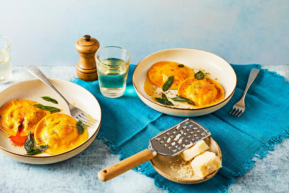 Spinach and ricotta ravioli in sage butter
