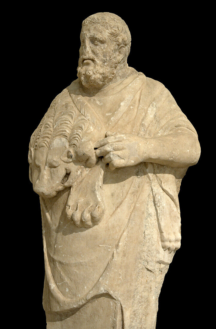 Heracles as an old man with lion skin.