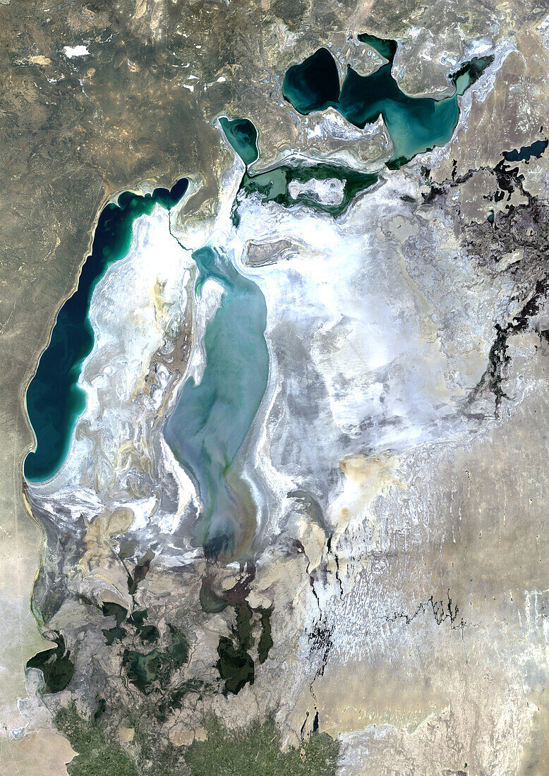 Shrinking of the Aral Sea in 2010, satellite image