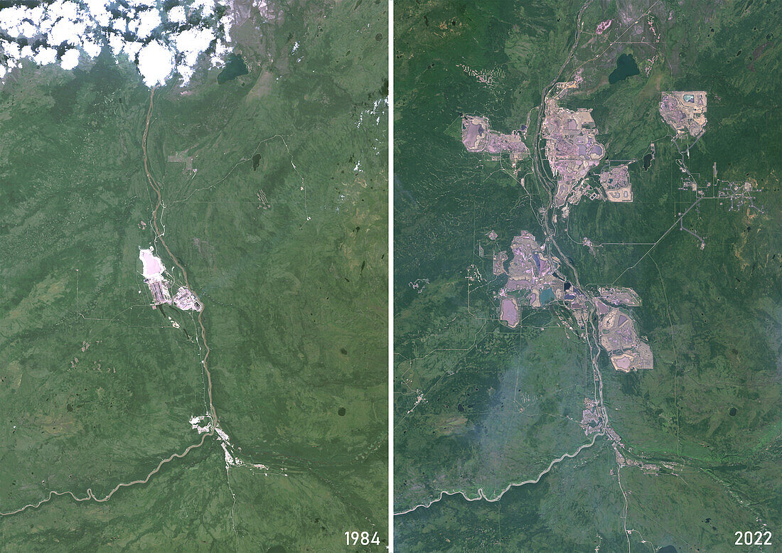 Fort McKay, Alberta, Canada in 1984 and 2022, satellite image