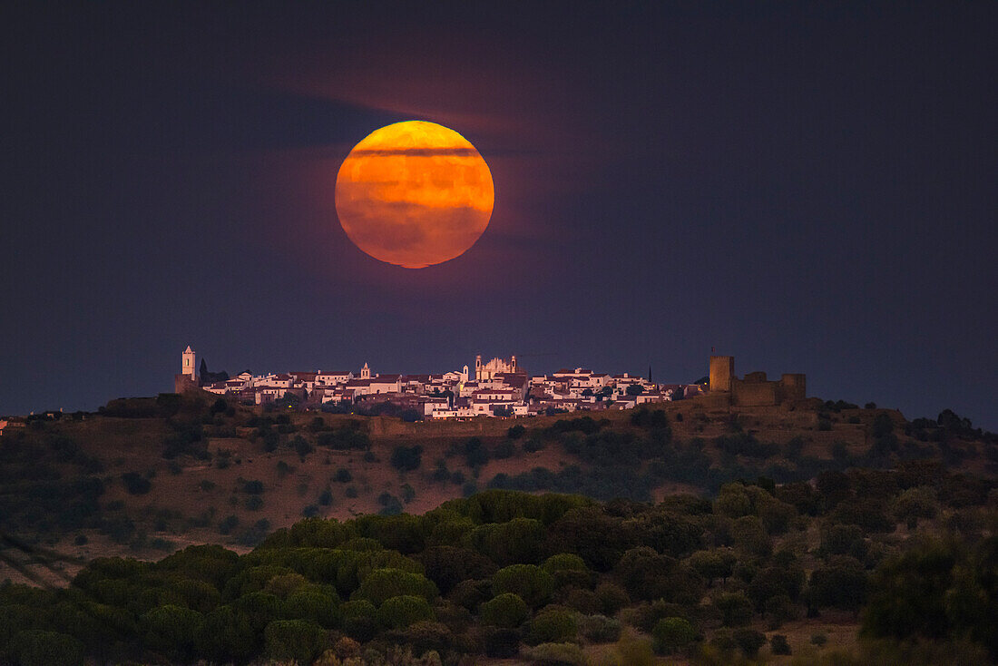 Super Full Blue Moon above Monsaraz Castle, Portugal