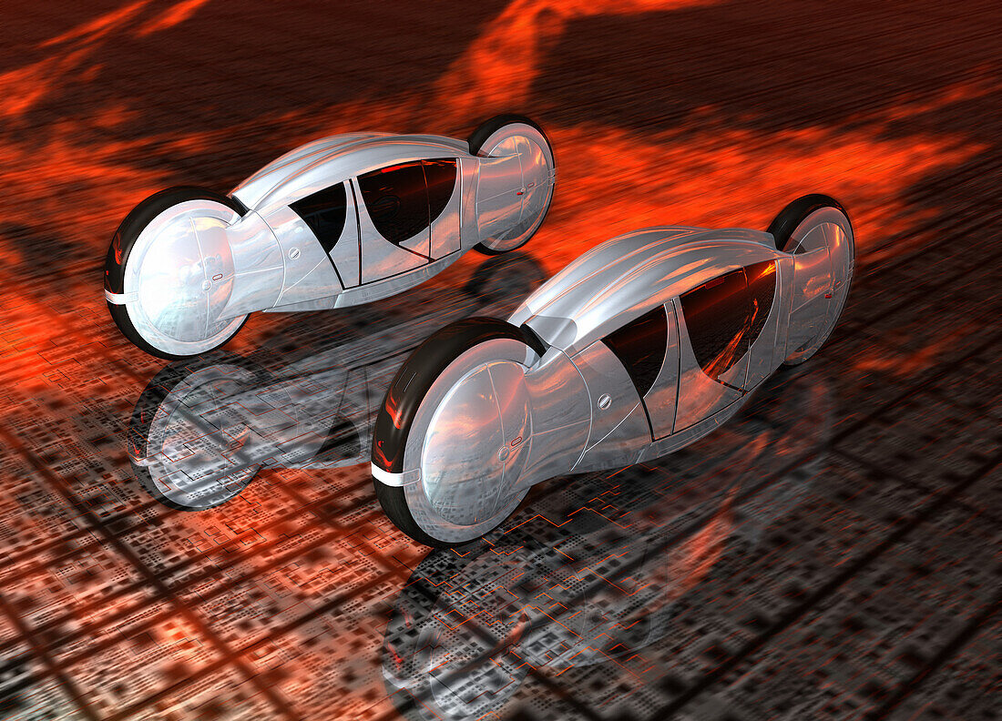 Futuristic autonomous flying vehicles, illustration