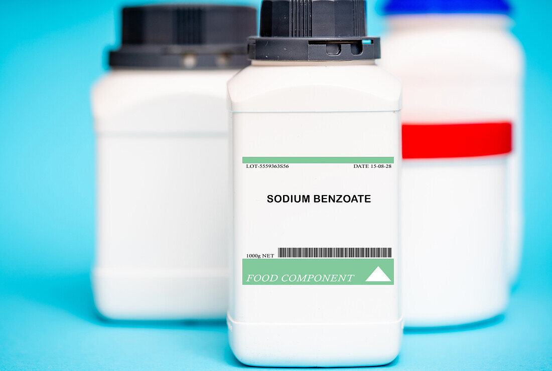 Container of sodium benzoate