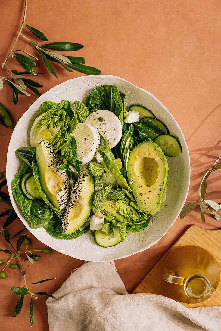 Avocado salad with feta and mint