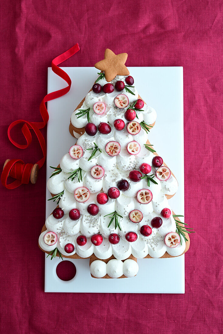 Orange and honey Christmas tree cake with sour cream frosting