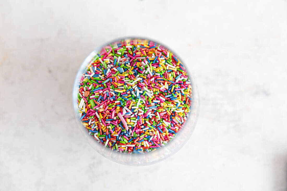Colourful sugar sprinkles in a bowl