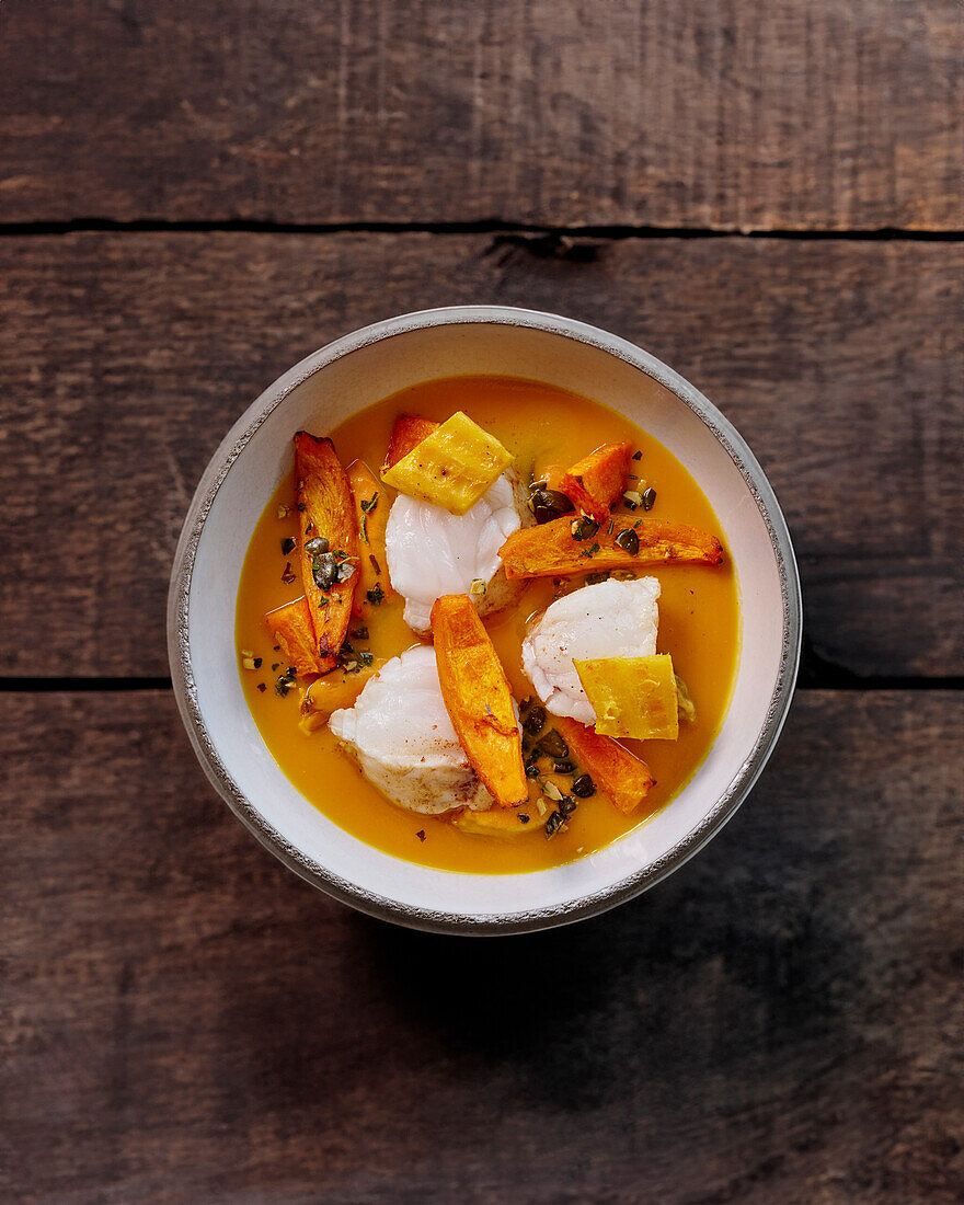 Pumpkin curry with monkfish