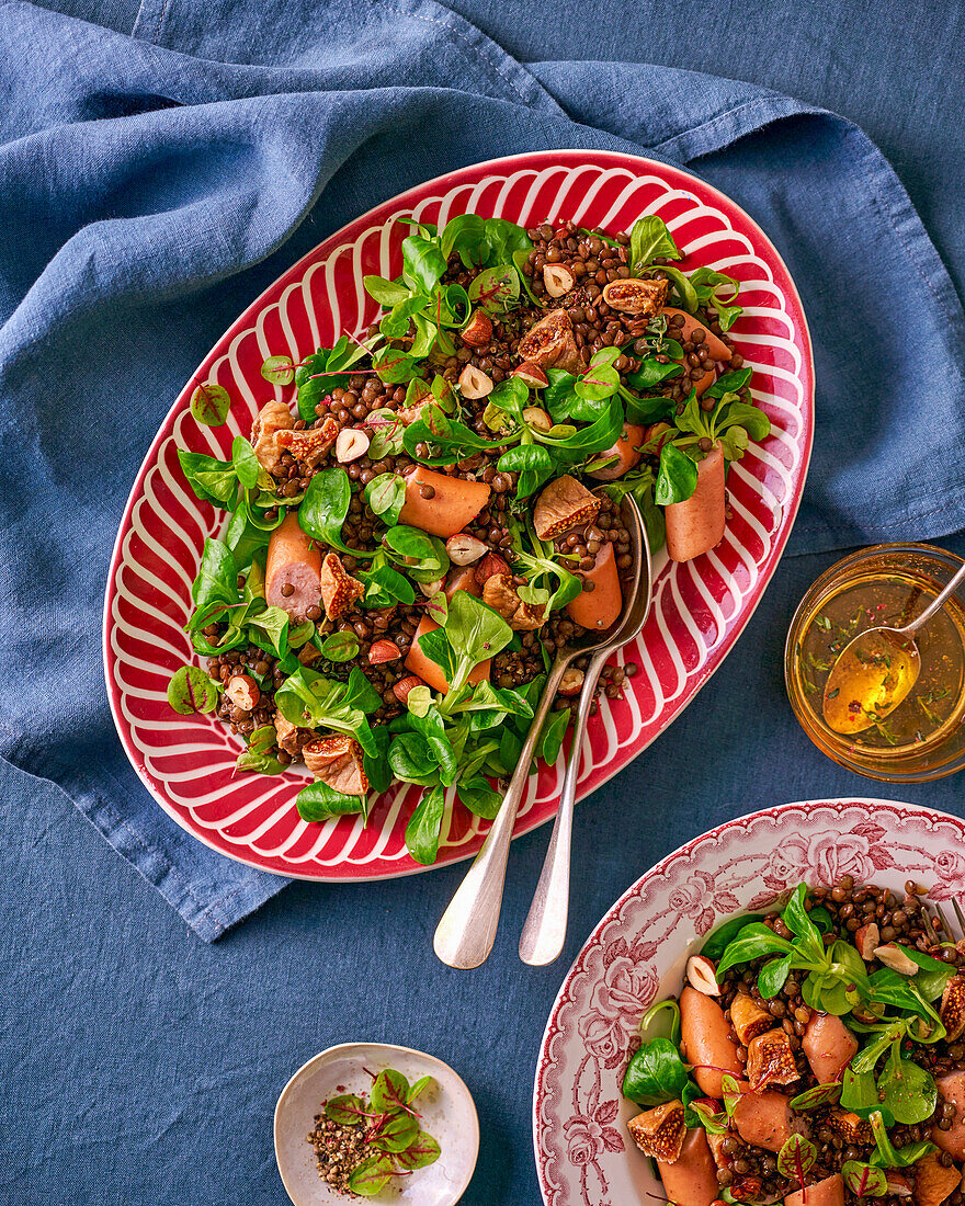 Lentil salad with Rapunzel and Vienna sausages