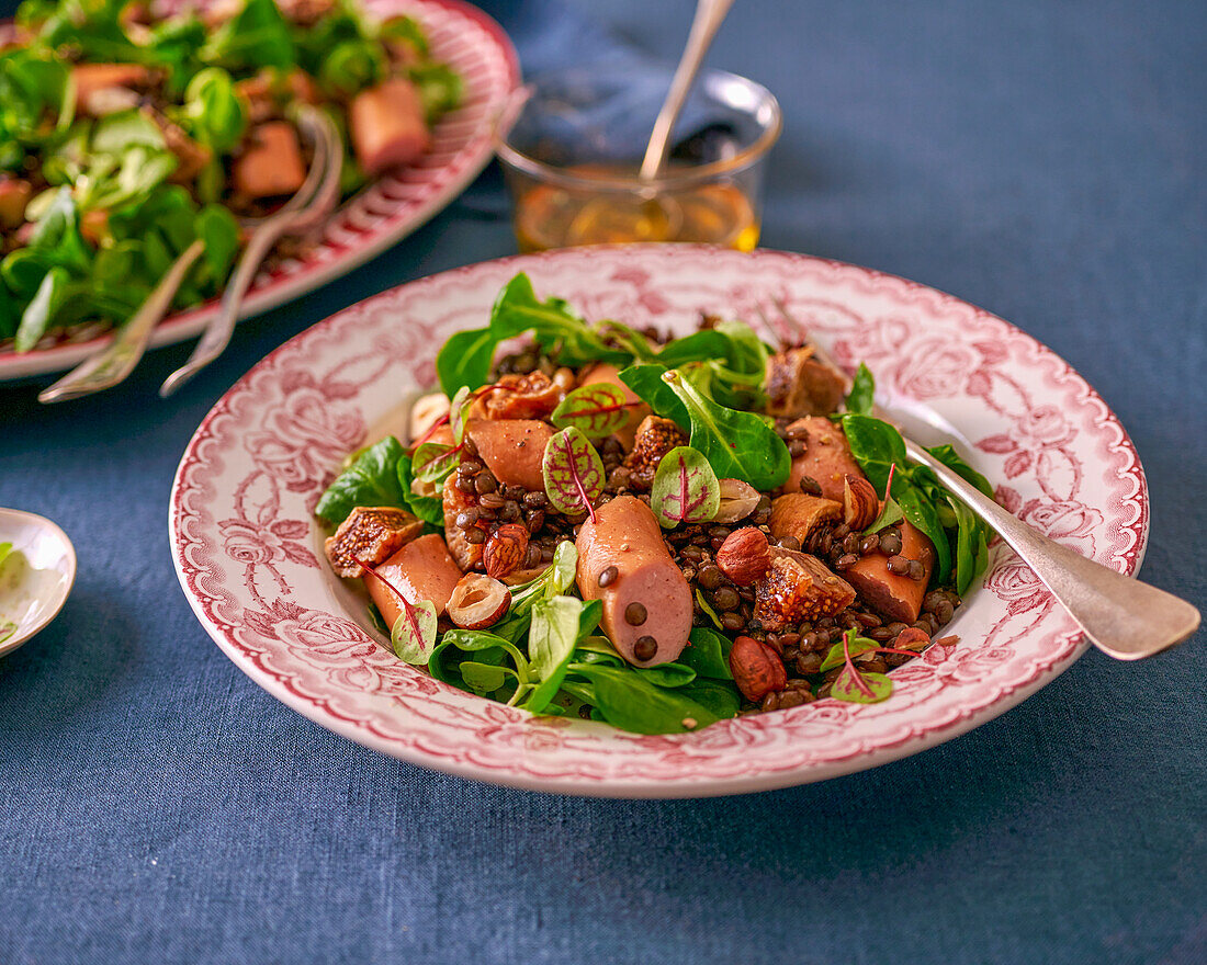 Linsensalat mit Rapunzel und Wiener Würstchen