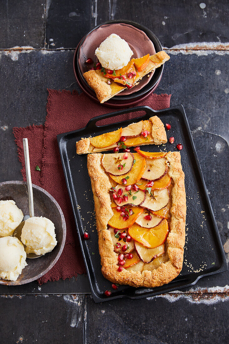 Autumn fruit crostata with buttermilk ice cream