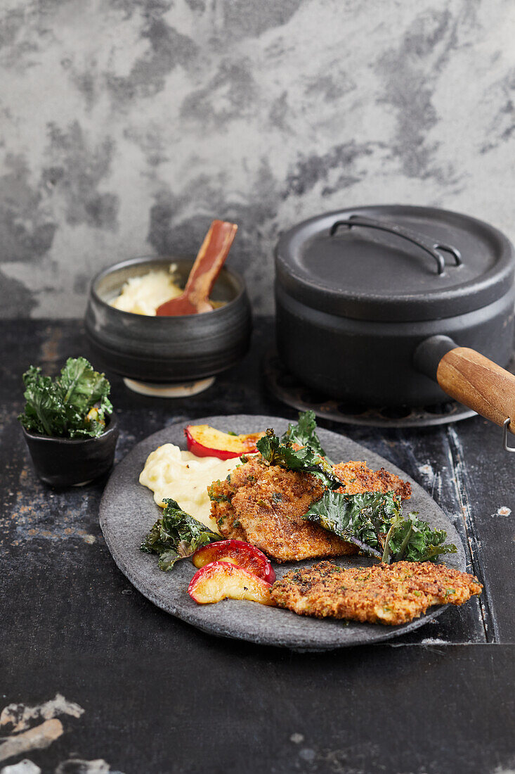 Iberico cutlets in fried onion breading