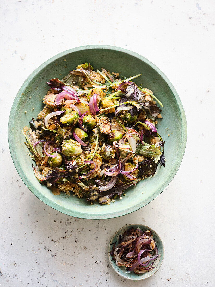 Quinoa and Brussels sprout salad with miso dressing