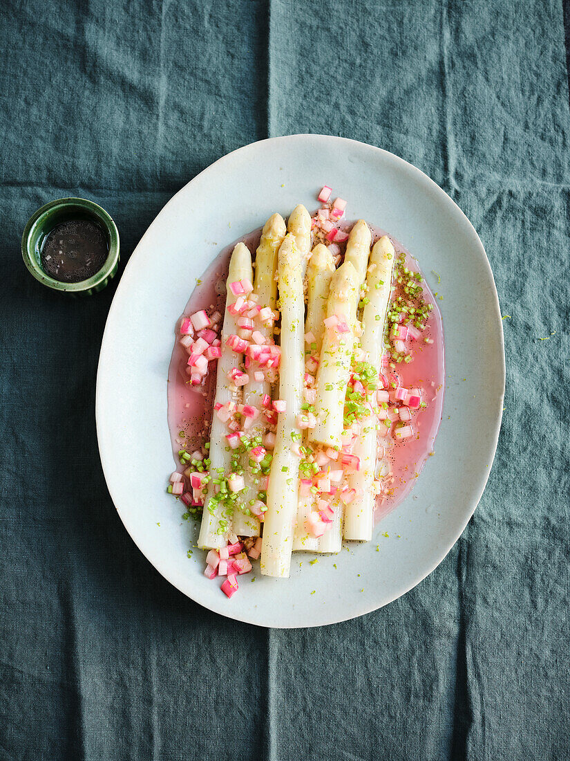Asparagus and rhubarb salad with ginger and lime dressing