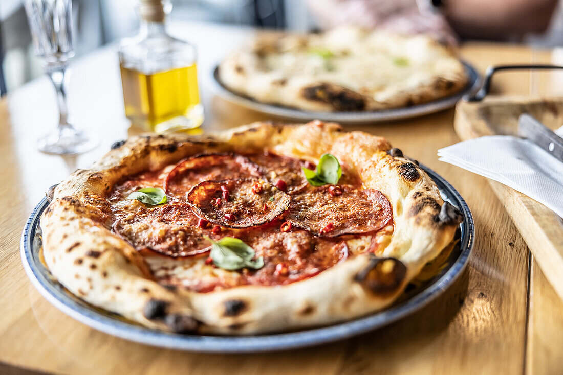 Spicy salami pizza