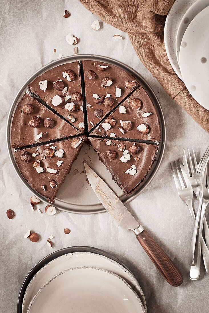 Vegan sweet potato and chocolate cake with nuts