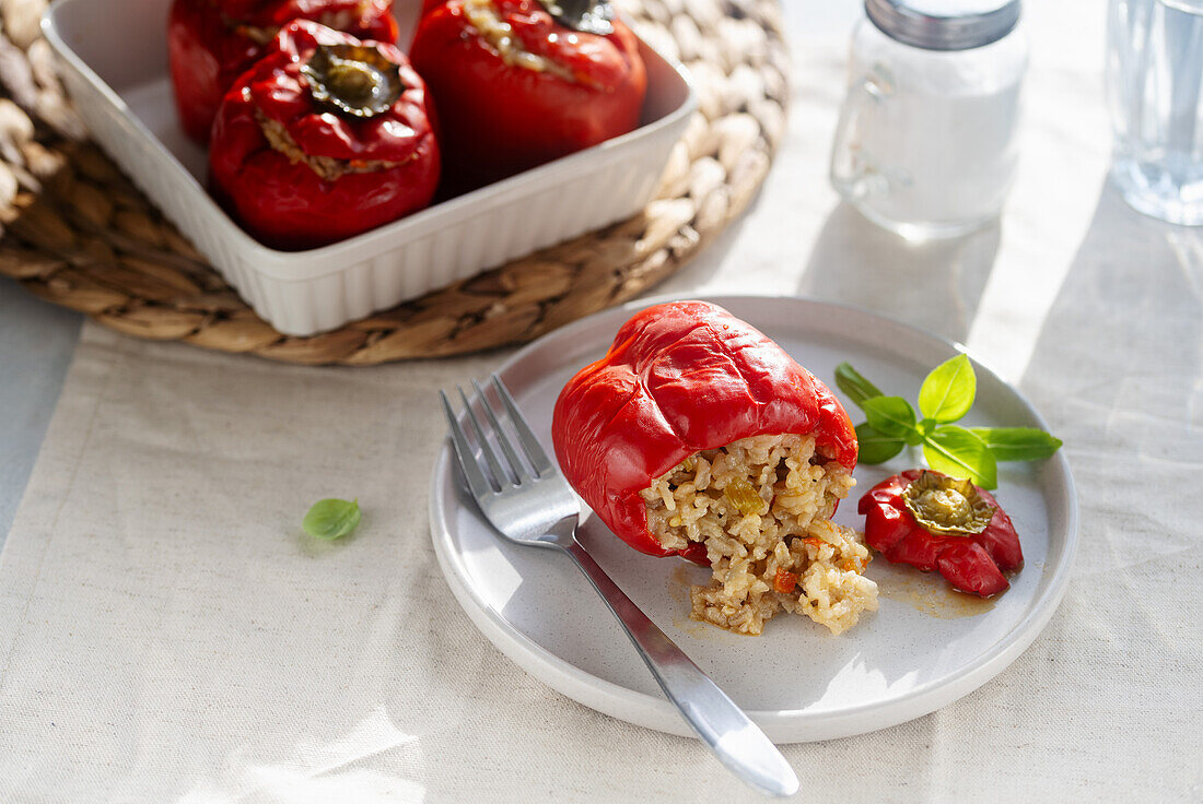 Vegetarian stuffed peppers with rice