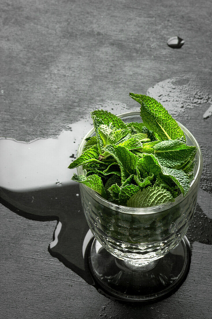 Fresh mint in a jar