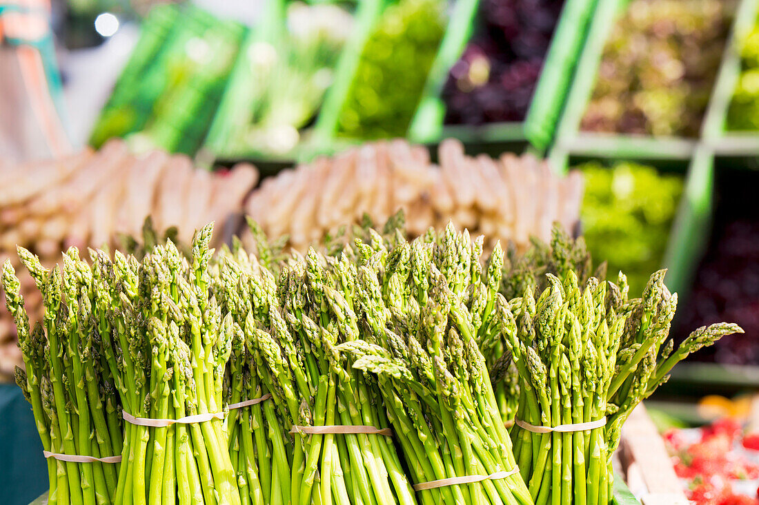 Fresh green asparagus at the market