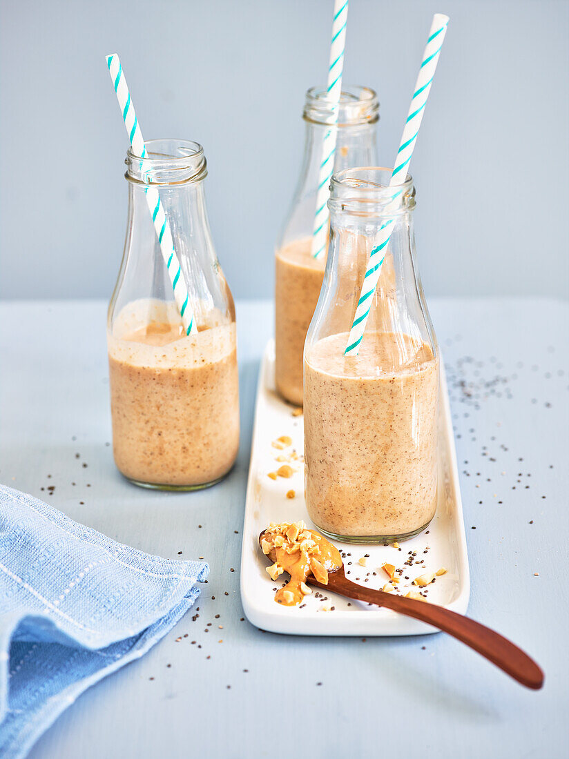 Almond milk with peanut butter and chia seeds
