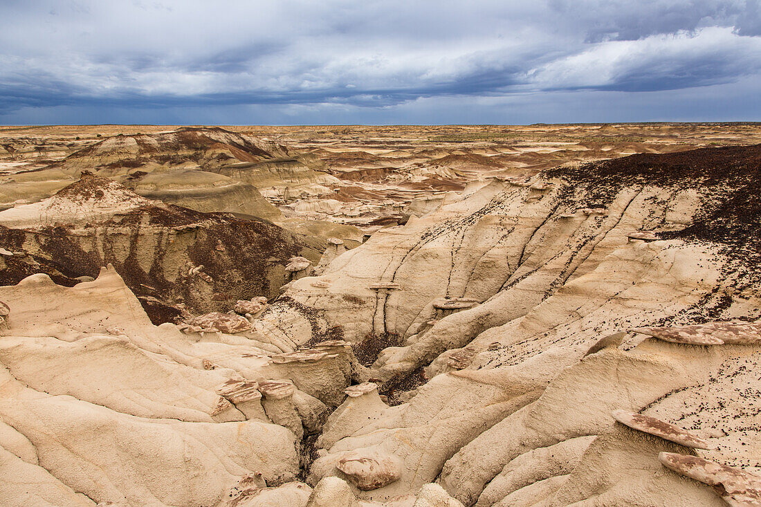 Bizarre Landschaft aus erodierten Lehmhügeln in den Badlands des San Juan Basin in New Mexico