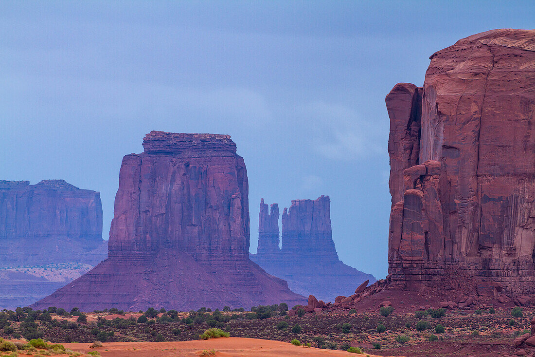 View of the monuments from the Sand Spring area in the Monument Valley Navajo Tribal Park in Arizona.