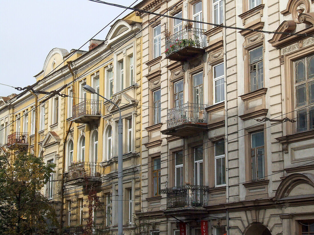 Apartment buildings in the Old Town of Vilnius, Lithuania. A UNESCO World Heritage Site.