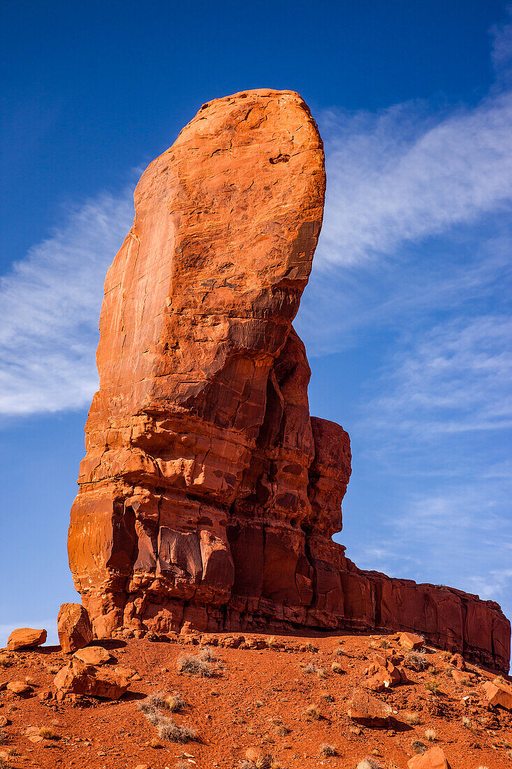 The Thumb, a sandstone rock formation in the Monument Valley Navajo Tribal Park in Arizona.