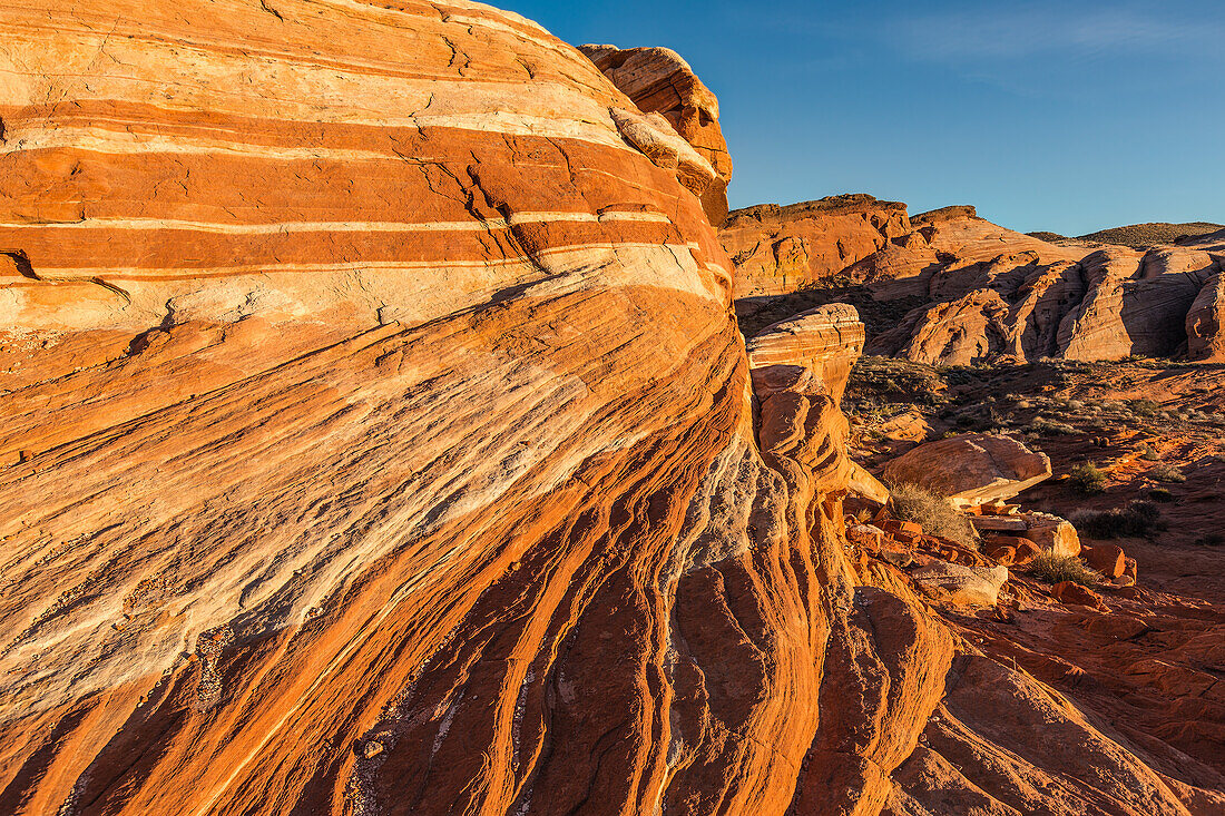 Colorful eroded Aztec sandstone formations in Valley of Fire State Park in Nevada.