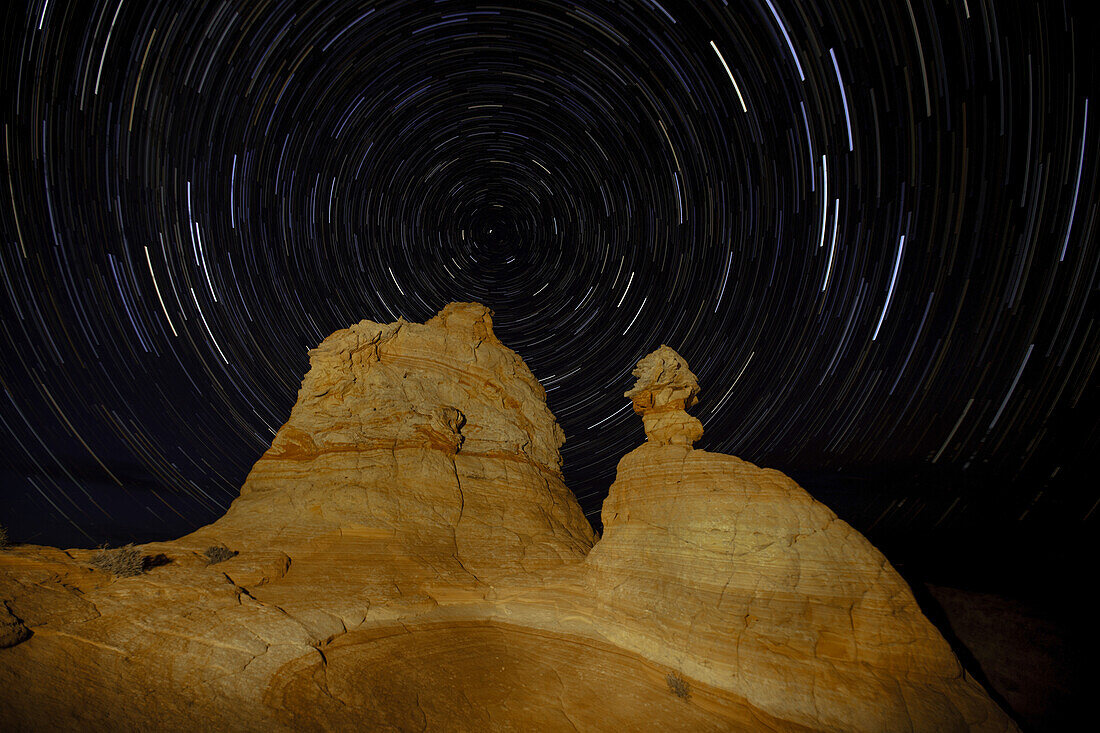 Star trails circling the North Star over South Coyote Buttes in the Vermilion Cliffs National Monument in Arizona.