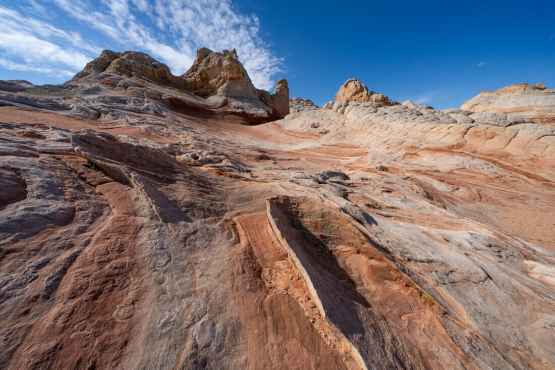 Erodierte Navajo-Sandsteinformationen in der White Pocket Recreation Area, Vermilion Cliffs National Monument, Arizona